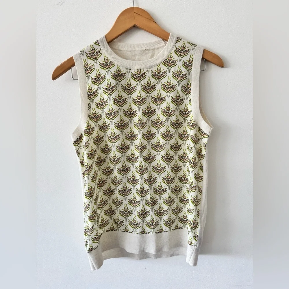Tory Burch Silk Front Merino Wool Back Sleeveless Top, Fits like a small